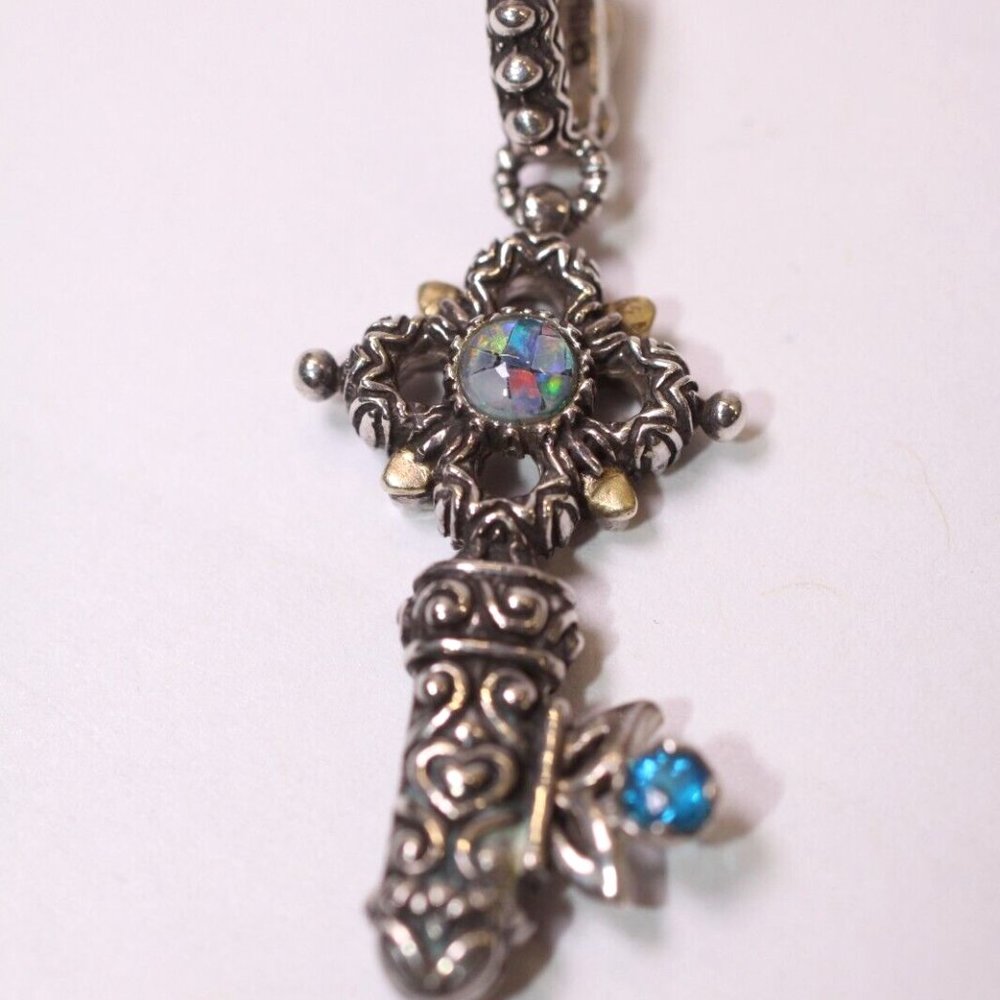 Barbara Bixby Mosaic Opal Blue Topaz 18K 925 Sterling Silver Key Pendant (R760)